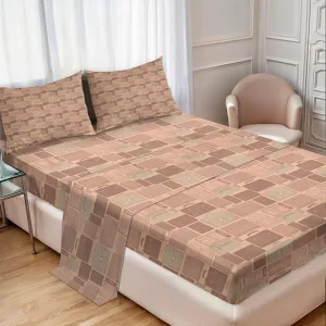 Ambesonne Retro Sheet Set, Travel Work Theme with Leather Bags Accessories Wallet Suitcase Purse, Fitted and Flat Sheet with Pillowcases Bedding Accent 4 Piece Set, King, Pale Salmon Mauve Taupe