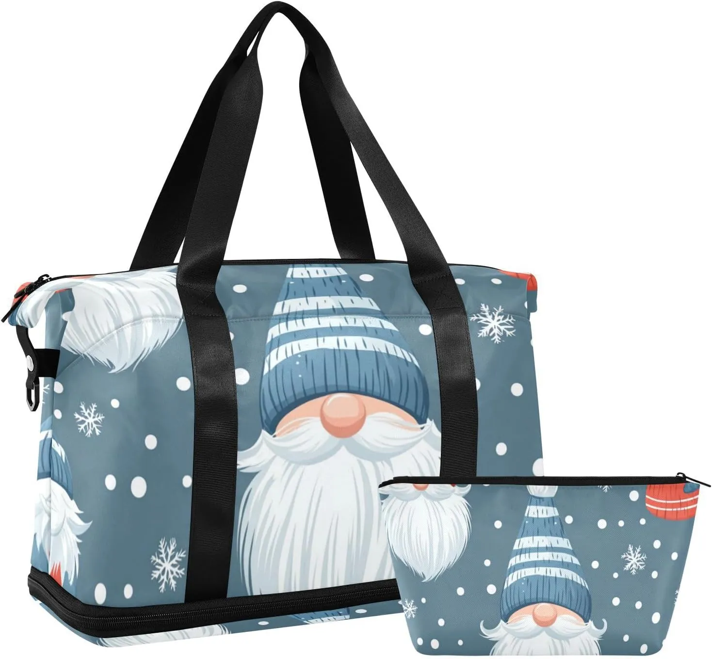 American Cartoon Cute Christmas Dwarf Oversized Travel Duffel Bag Sports Gym Tote Bag with Toiletry Bag for Trip Waterproof