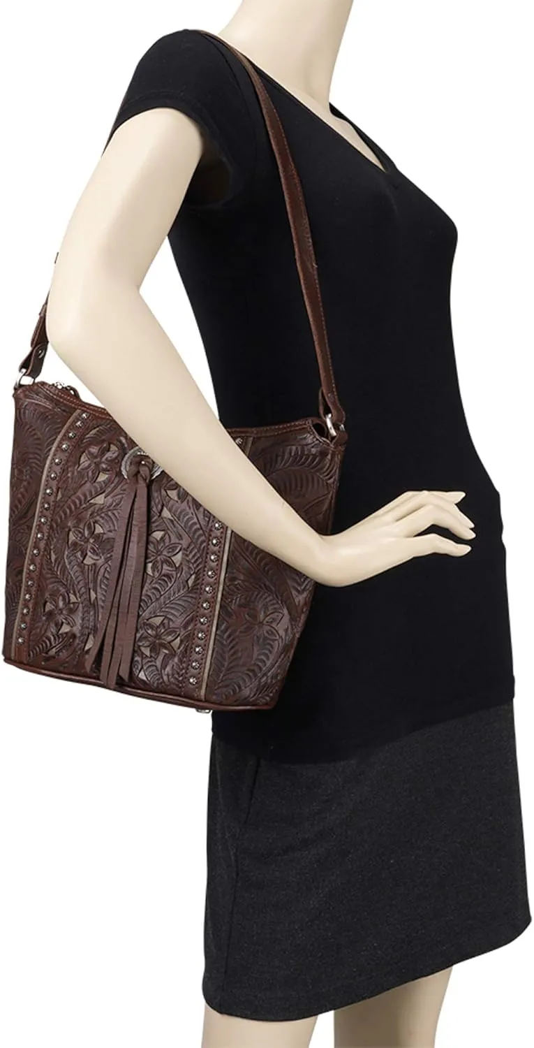 American West Hill Country Zip Top Bucket Tote - Genuine Leather Handbag for Women