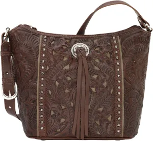 American West Hill Country Zip Top Bucket Tote - Genuine Leather Handbag for Women