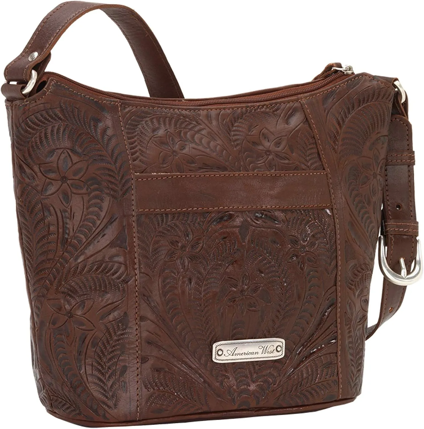 American West Hill Country Zip Top Bucket Tote - Genuine Leather Handbag for Women
