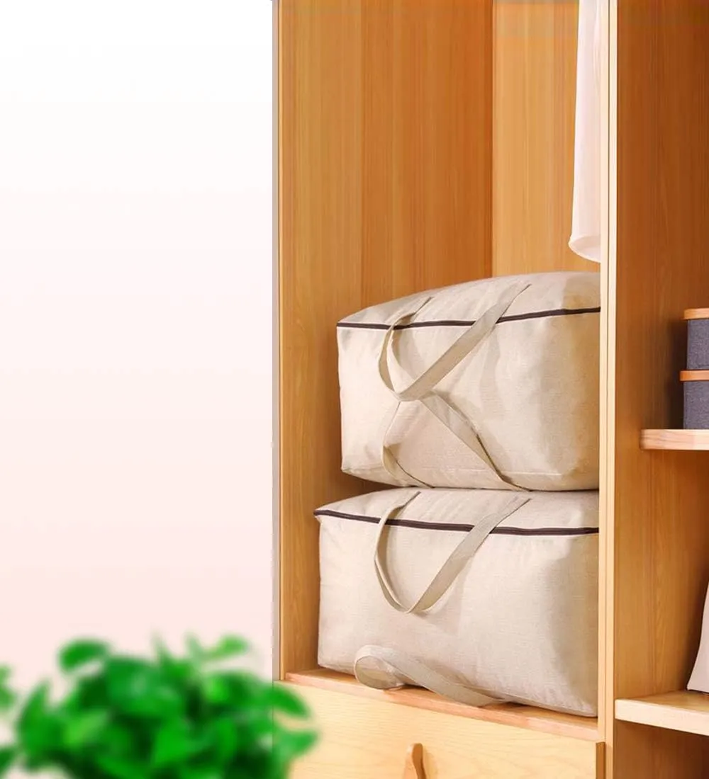 AMJ 5 Pack Oversized Storage Bag for Moving, Packing Supplies, Organizer Tote, Natural Cotton Canvas Zippered Sweater Bag, Reusable and Sustainable (Beige, 5 Pack)