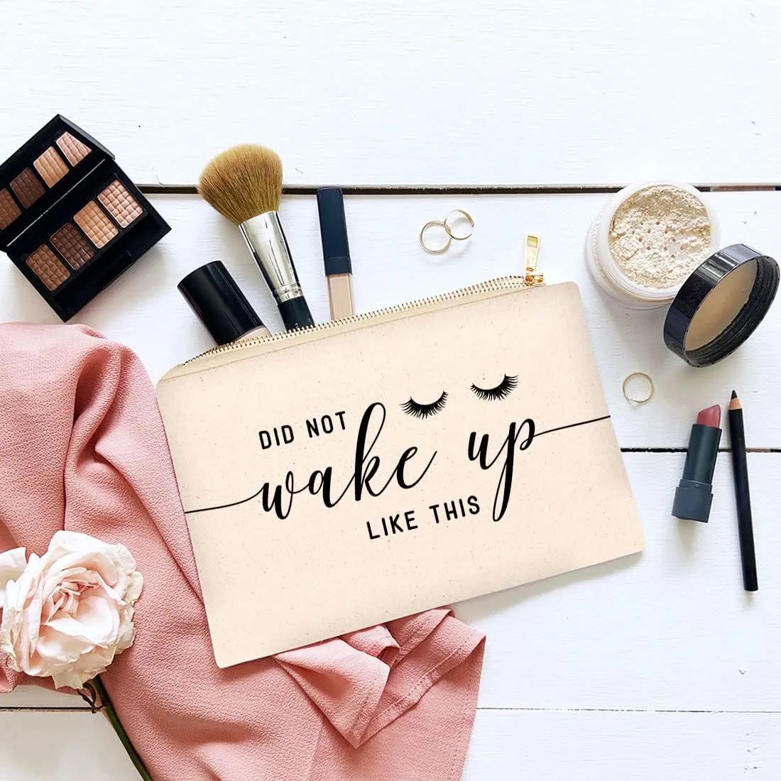 Andaz Press Funny Makeup Bag Canvas Cosmetic Bag with Zipper Did Not Wake Up Like This Makeup Pouch For Purse Travel Pouch Toiletry Bag Funny Pencil Bag Cute Birthday Gifts for Women 6.5 x 9 Inch