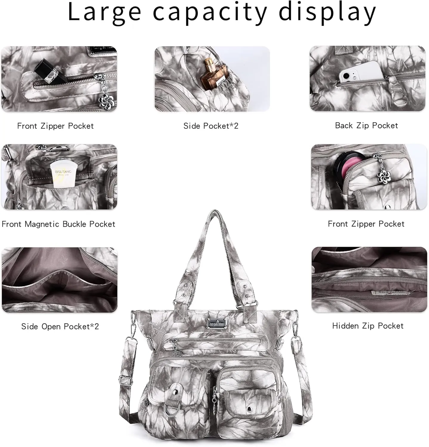 Angelkiss Purses Handbags for Women PU Tote Satchel Bags for Women Pockets Shoulder Bags…