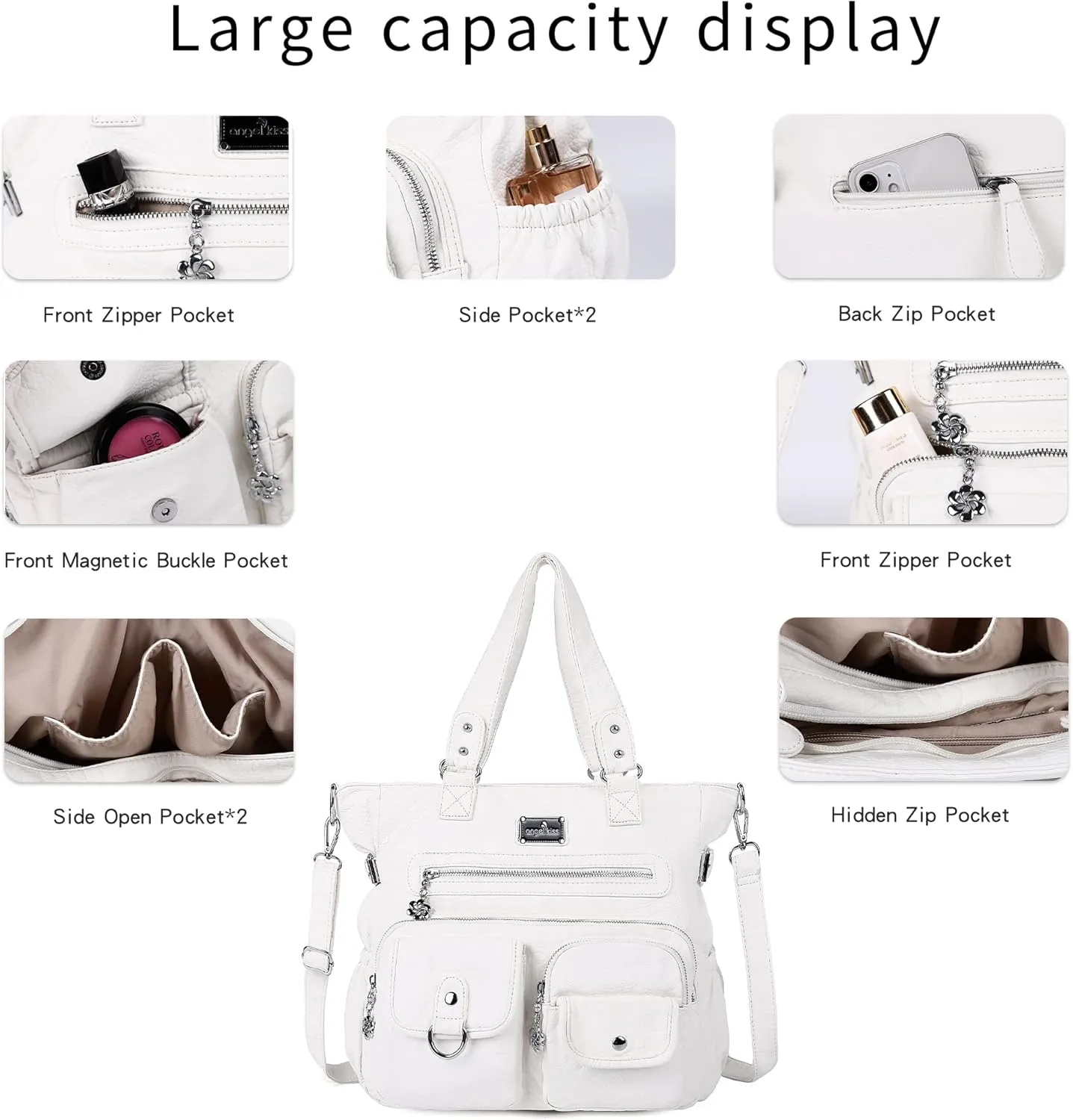 Angelkiss Purses Handbags for Women PU Tote Satchel Bags for Women Pockets Shoulder Bags…