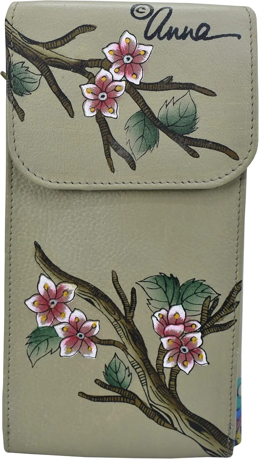 Anna by Anuchka Women's Hand-Painted Genuine Leather Phone Wallet Organizer Crossbody