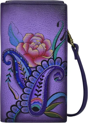 Anna by Anuchka Women's Hand-Painted Genuine Leather Phone Wallet Organizer Crossbody
