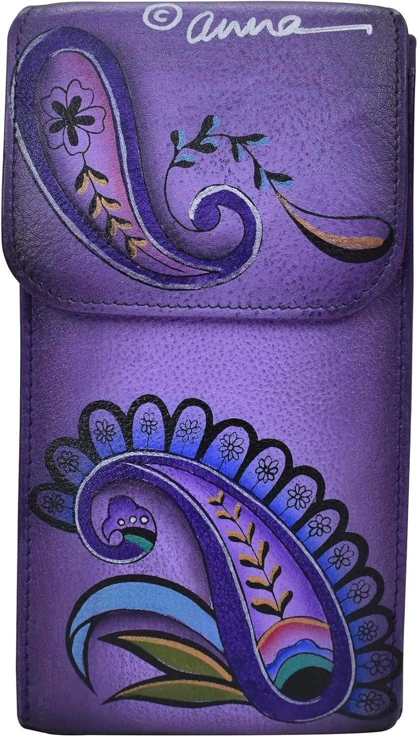 Anna by Anuchka Women's Hand-Painted Genuine Leather Phone Wallet Organizer Crossbody