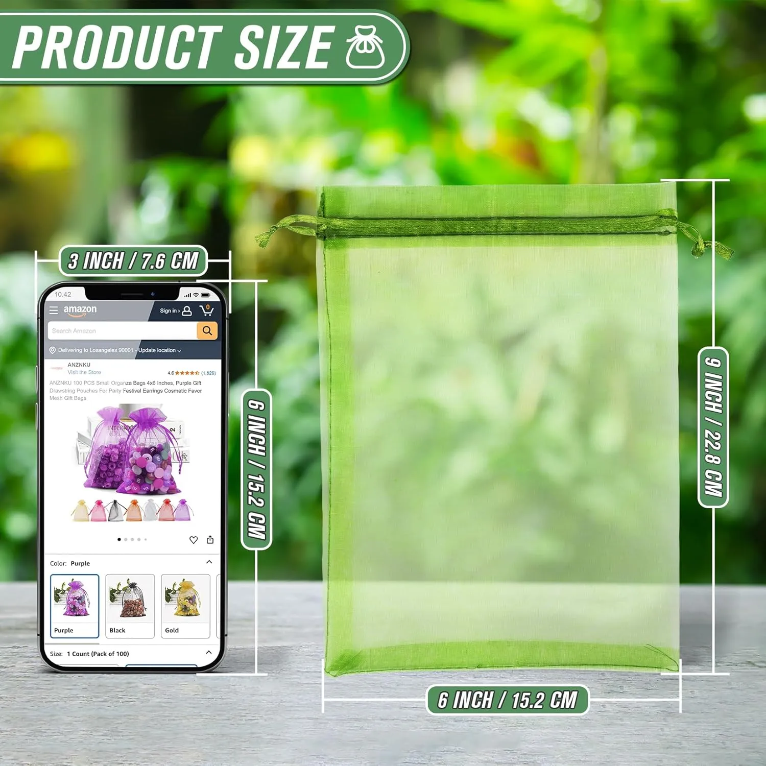 ANZNKU 100pcs 100pcs 6x9 Inch Fruit Protection Bags, Fruit Bags for Fruit Trees, Green Mesh Cover Bag Garden Netting Pest Barrier for Tomato Mango Vegetables