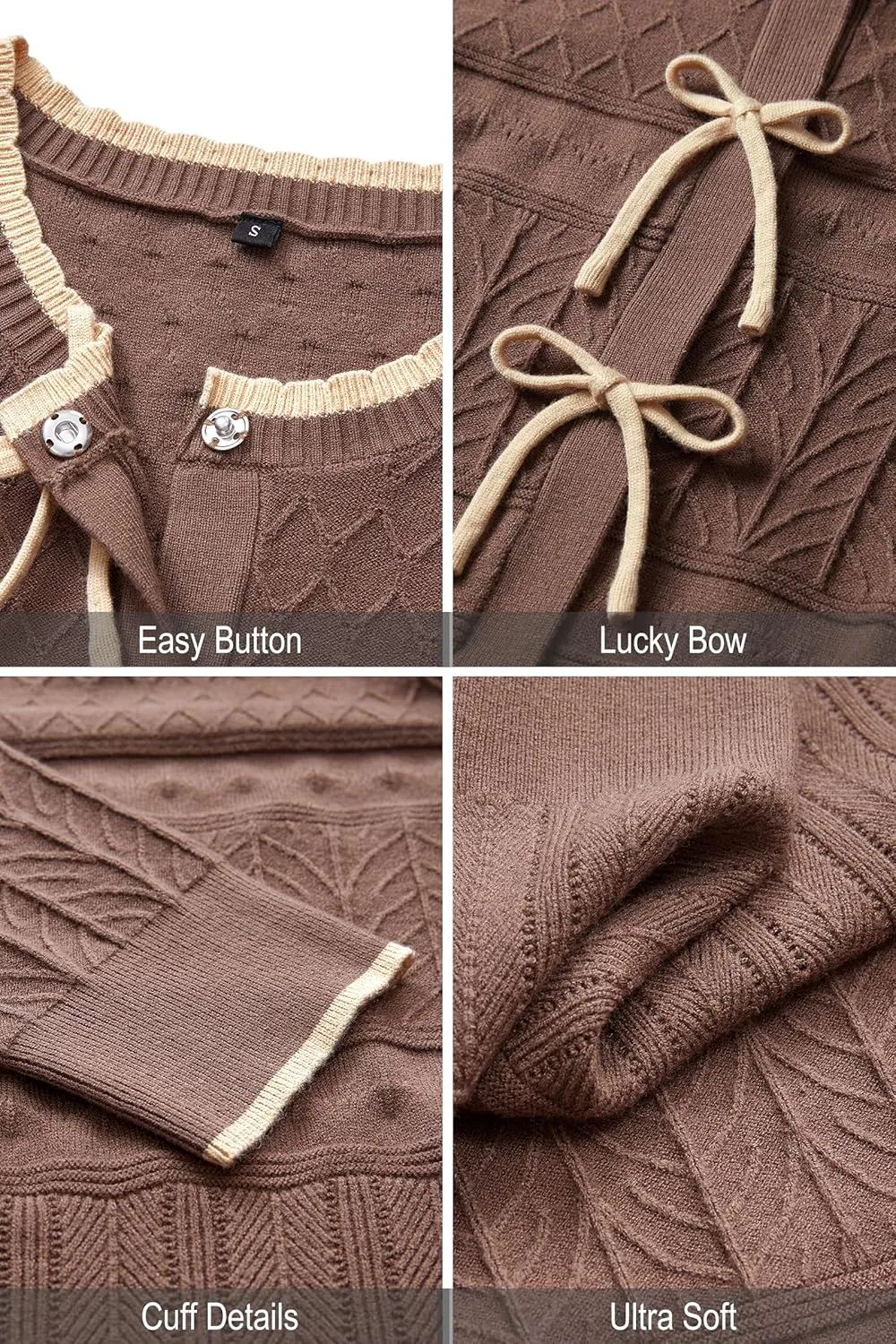 Arach&Cloz Bow Sweaters Easy Button Cardigan 2025 Spring Womens Tops Color Block Long Sleeve Casual Crew Neck Shirts