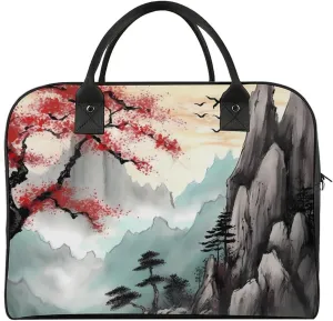 Asian Mount Cherry Flowers Travel Duffel Bag Weekender Overnight Shoulder Bags Luggage Carrying Tote for Men Women