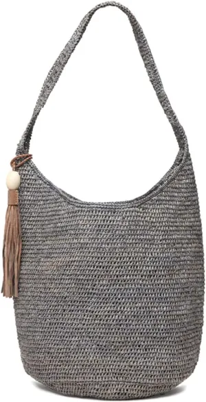 Aspen Open Weave Raffia Bucket Tote Bag, Dove Grey