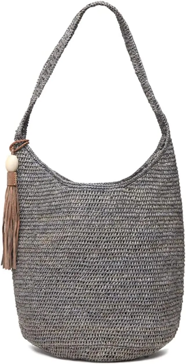 Aspen Open Weave Raffia Bucket Tote Bag, Dove Grey