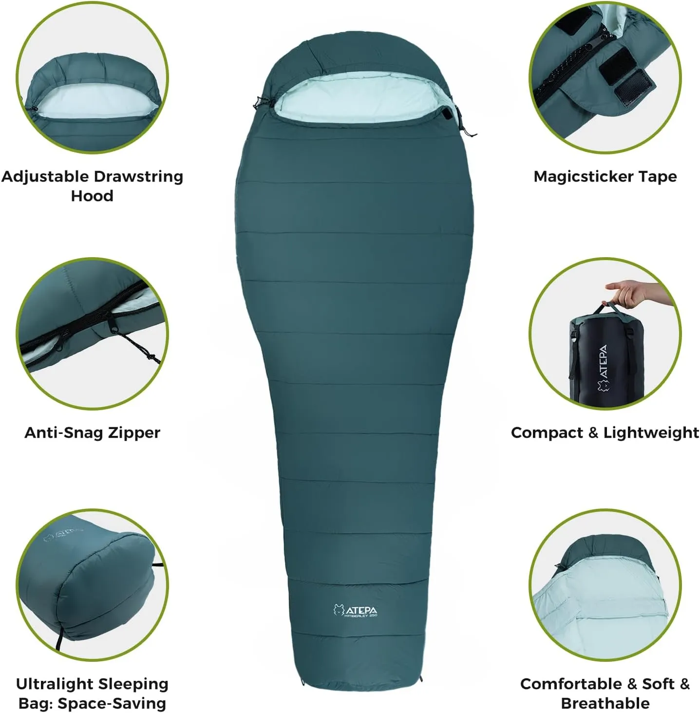 ATEPA Ultralight Sleeping Bag, Warm Weather Compact Packable Synthetic Waterproof Sleeping Bags for Adults with Stuff Sack for Backpacking, Hiking, Camping