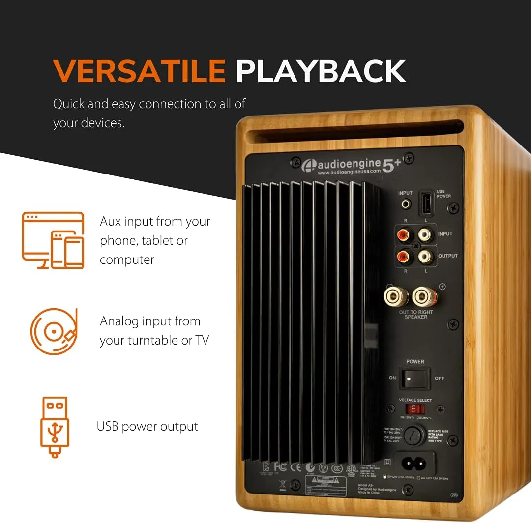 Audioengine A5 Powered Bookshelf Speakers - Premium 150W Stereo Speakers for Music, Gaming, Turntables, Home Theater Systems - Powerful Studio Monitors