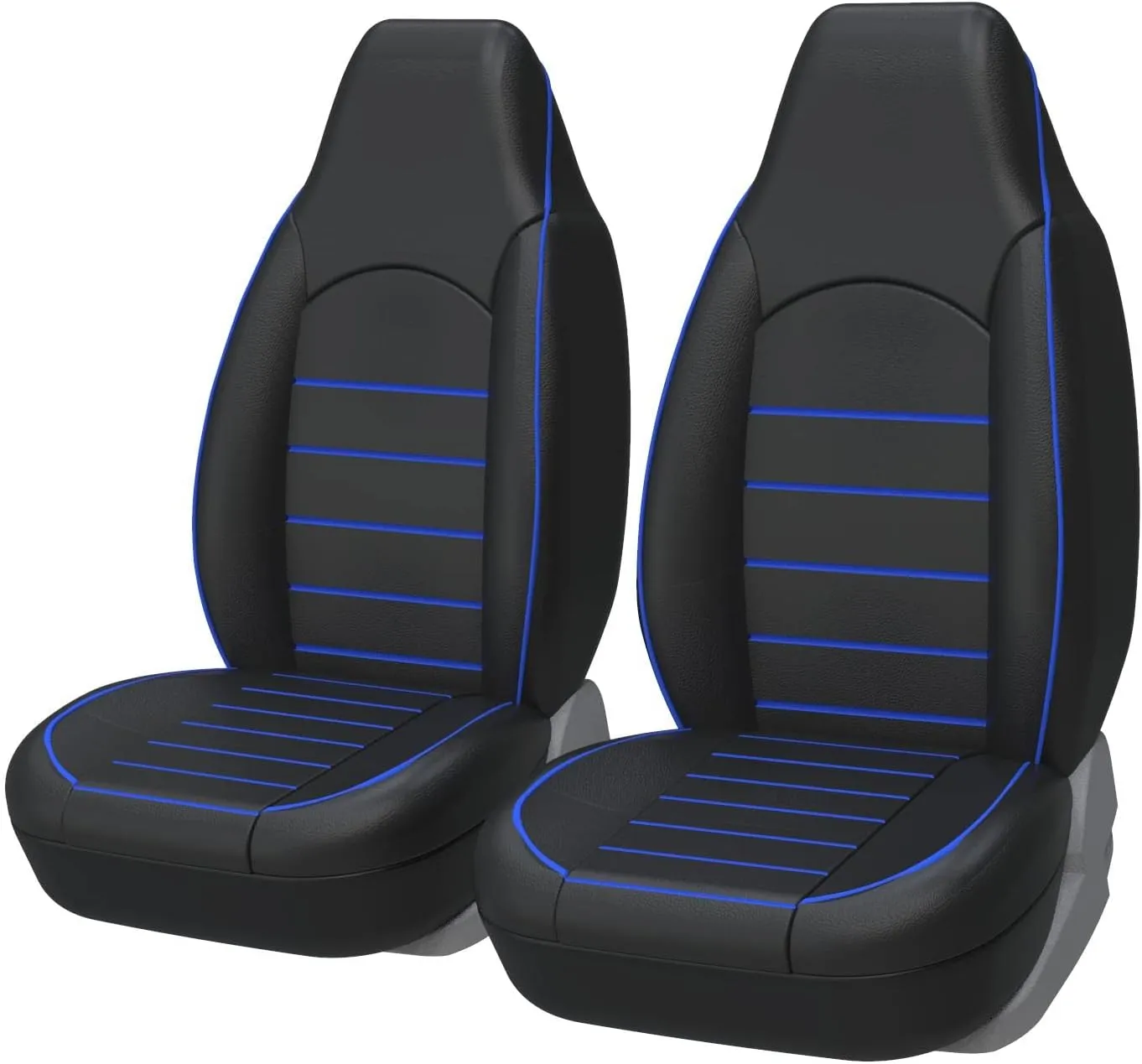 AUTOYOUTH PU Leather Front Car Seat Covers Universal and Compatible High Back Bucket Car Seat Cover Auto Interior Front Seat Cover/Protector (Black Blue)