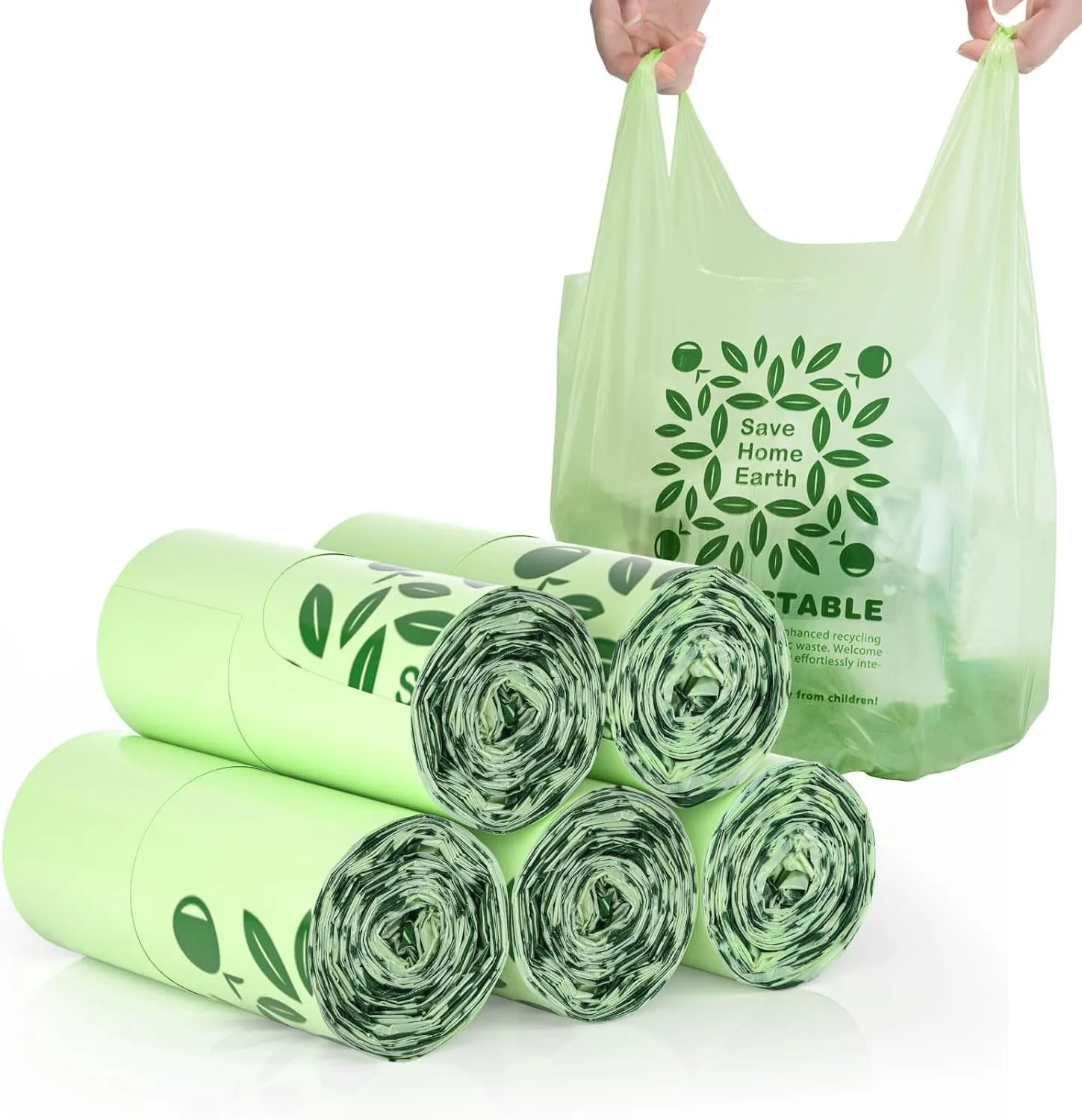 AYOTEE 125 Count 2.6 Gallon Compostable Small Trash Bags with Handles, 15 Ounce Capacity, Ideal for Kitchen, Office, Bathroom, and More