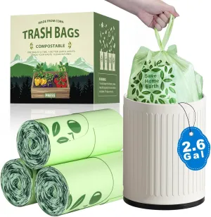 AYOTEE 2.6 Gallon Compost Bags with Handle Tie, 75 Count Small Biodegradable TrashBags 2.6 Gallon Trash Bag, Certified By ASTM Standard Mini Compost Kitchen Food Scrap Waste Bags for Compost Bin Green