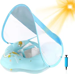 Baby Float with Canopy UPF50  Sun Protection for Infant Newborn Toddler Inflatable Swimming Spring Swim Water Float 0-36 Months with Balance Ball Safety Seat