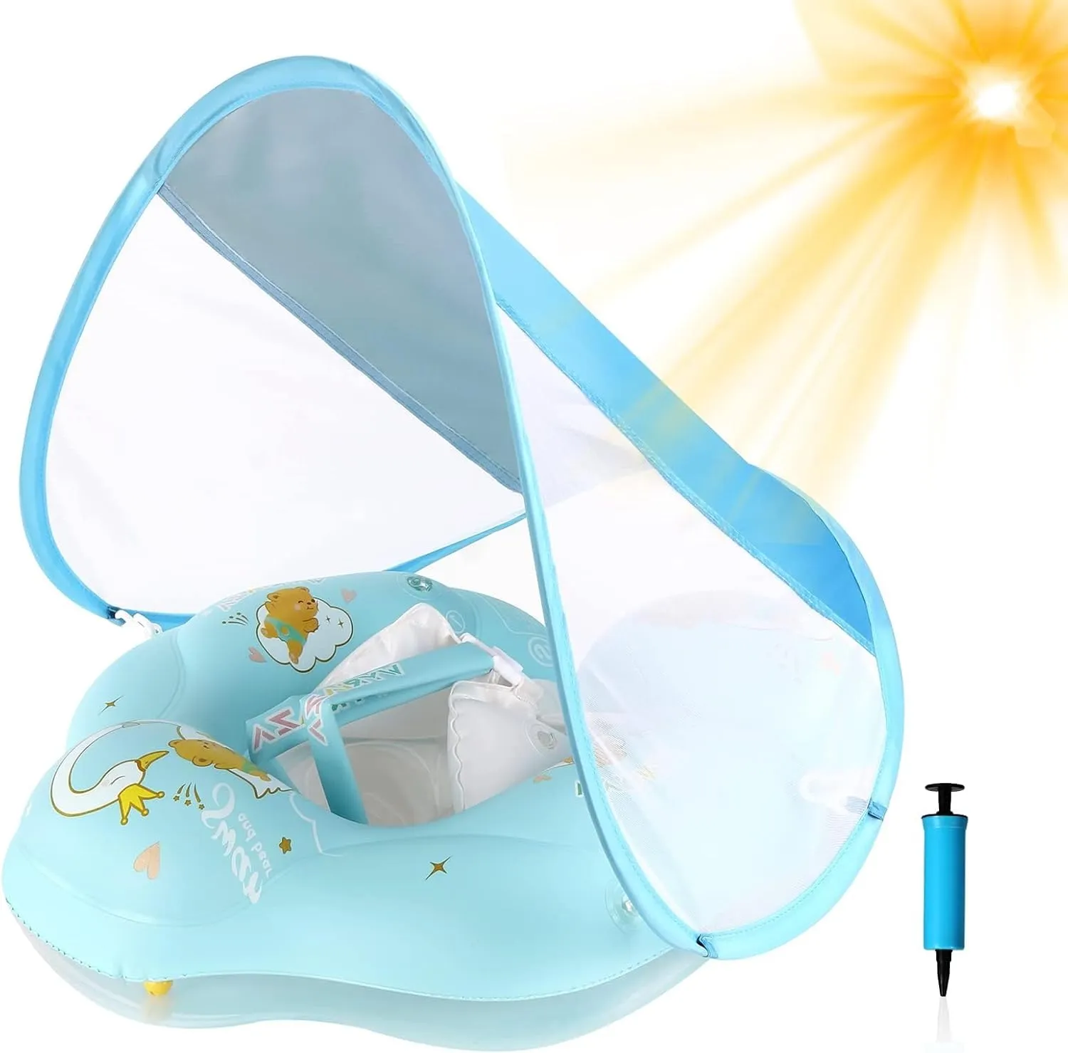 Baby Float with Canopy UPF50  Sun Protection for Infant Newborn Toddler Inflatable Swimming Spring Swim Water Float 0-36 Months with Balance Ball Safety Seat
