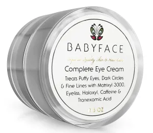 Babyface Complete Eye Cream – Reduces Dark Circles, Puffiness, Wrinkles, and Eye Bags with Caffeine, Haloxyl, Eyeliss & Matrixyl 3000 (15 ml)
