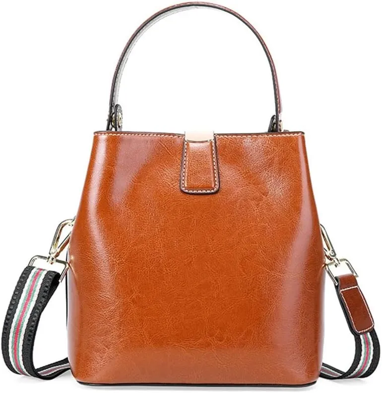 Bag Women's Bag Wax Leather Leather Women's Bag Portable Bucket Bag Everything Sigle Shoulder Crossbody Bag