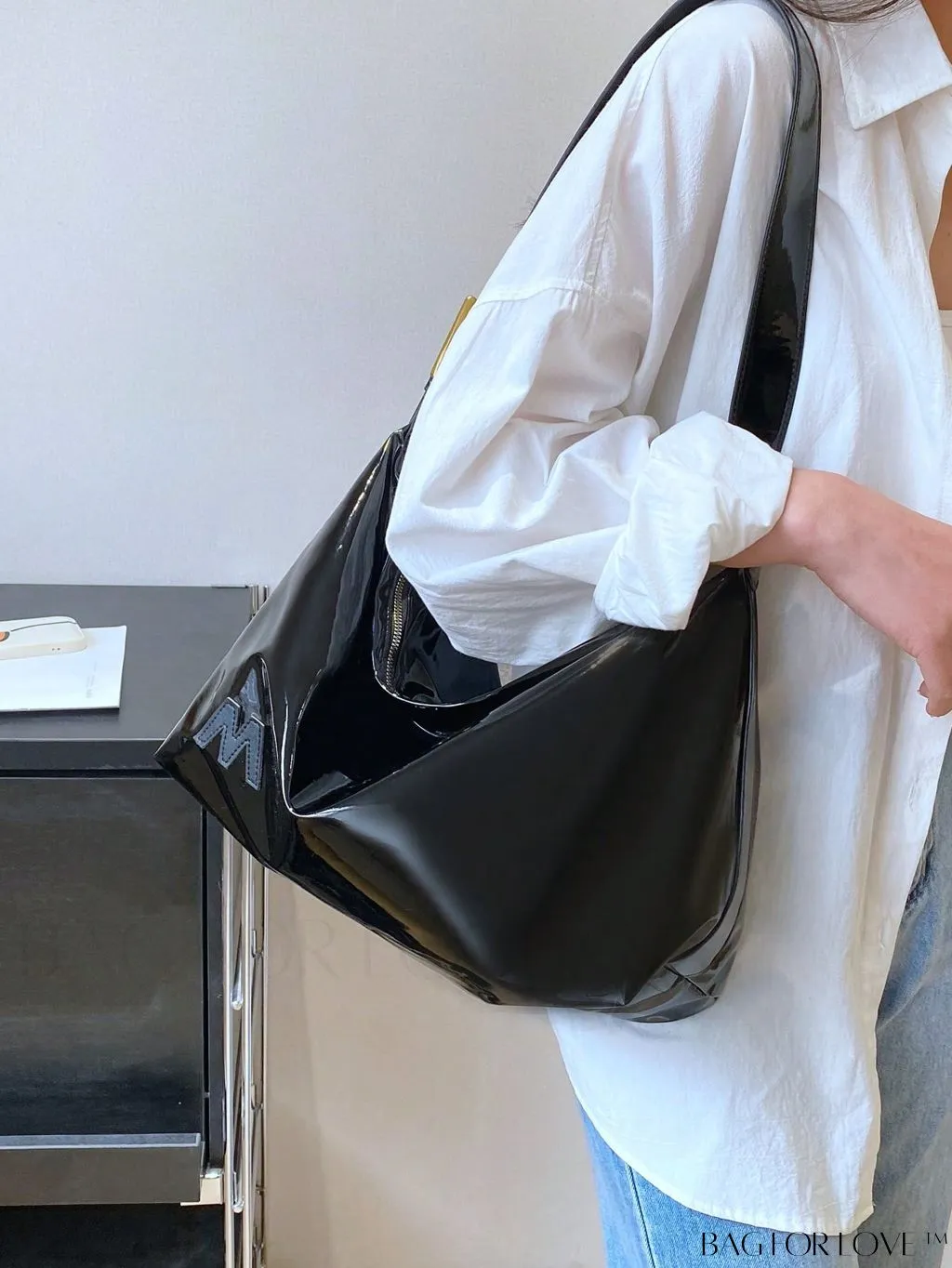 BagForLove - Artificial Patent Leather Oversized Hobo Bag: A Chic, Spacious Choice