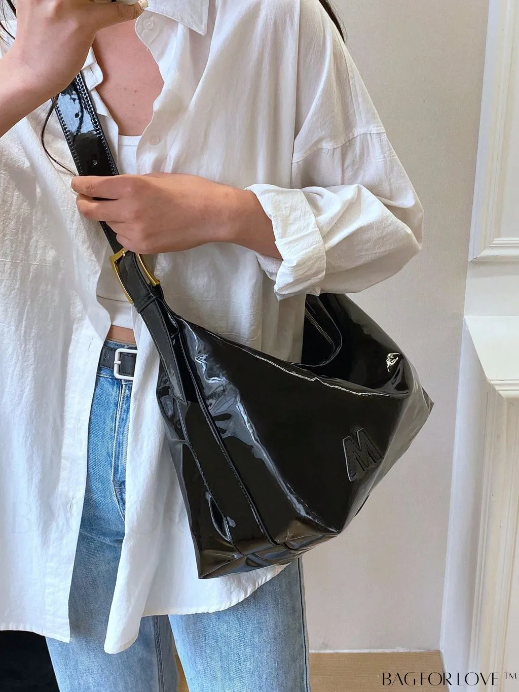 BagForLove - Artificial Patent Leather Oversized Hobo Bag: A Chic, Spacious Choice