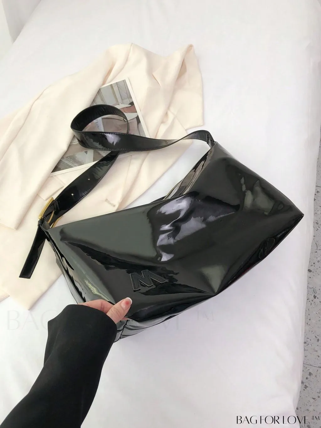 BagForLove - Artificial Patent Leather Oversized Hobo Bag: A Chic, Spacious Choice