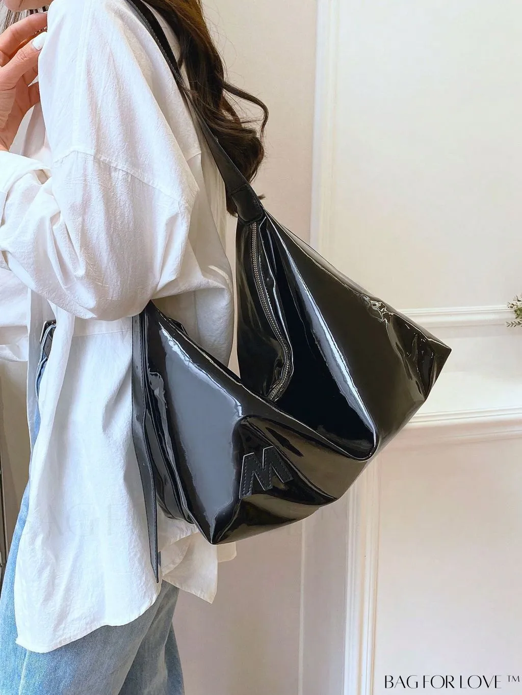 BagForLove - Artificial Patent Leather Oversized Hobo Bag: A Chic, Spacious Choice