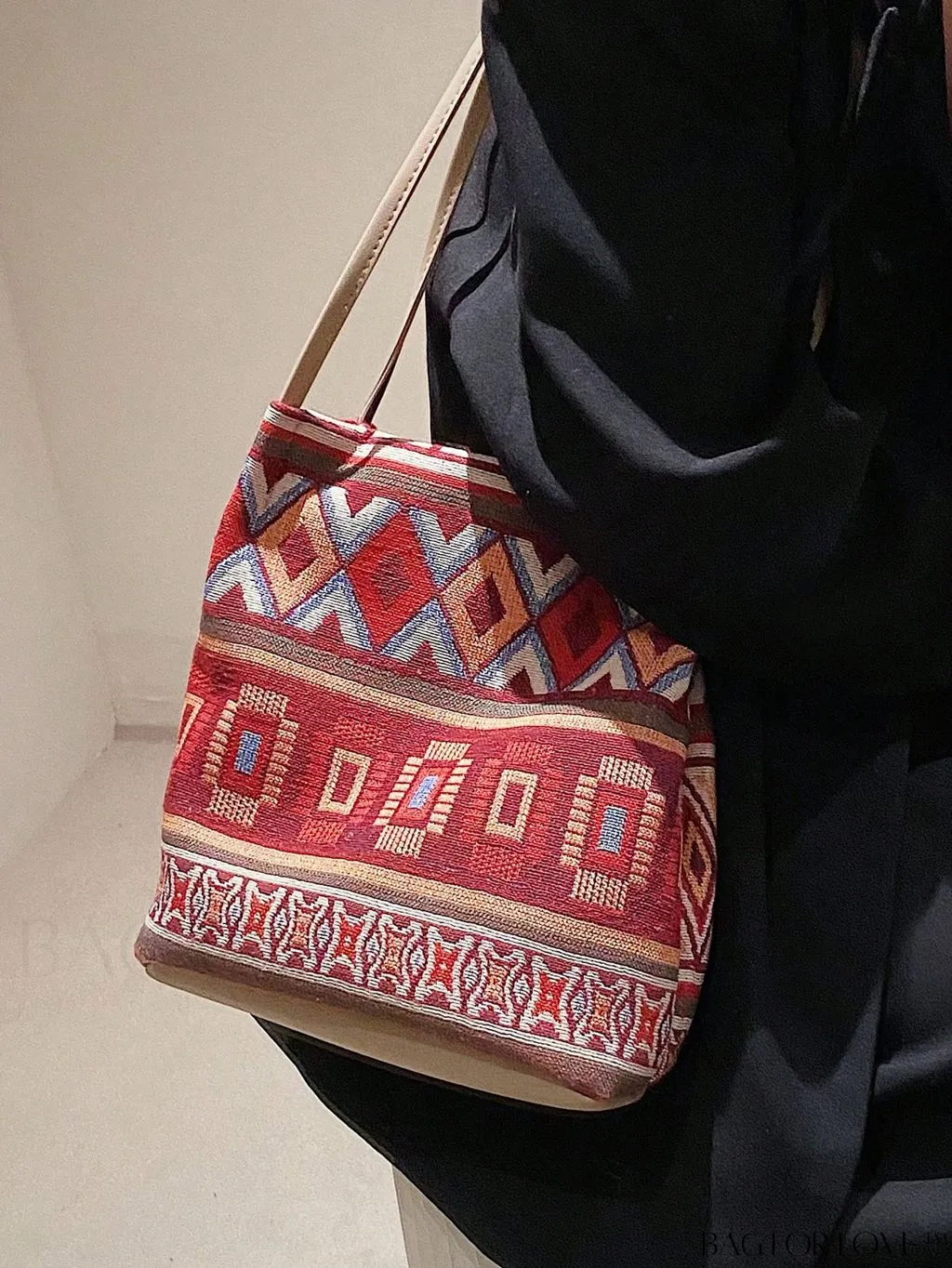 BagForLove - Colorblock Geometric Pattern Medium Bucket Bag with Double Handles