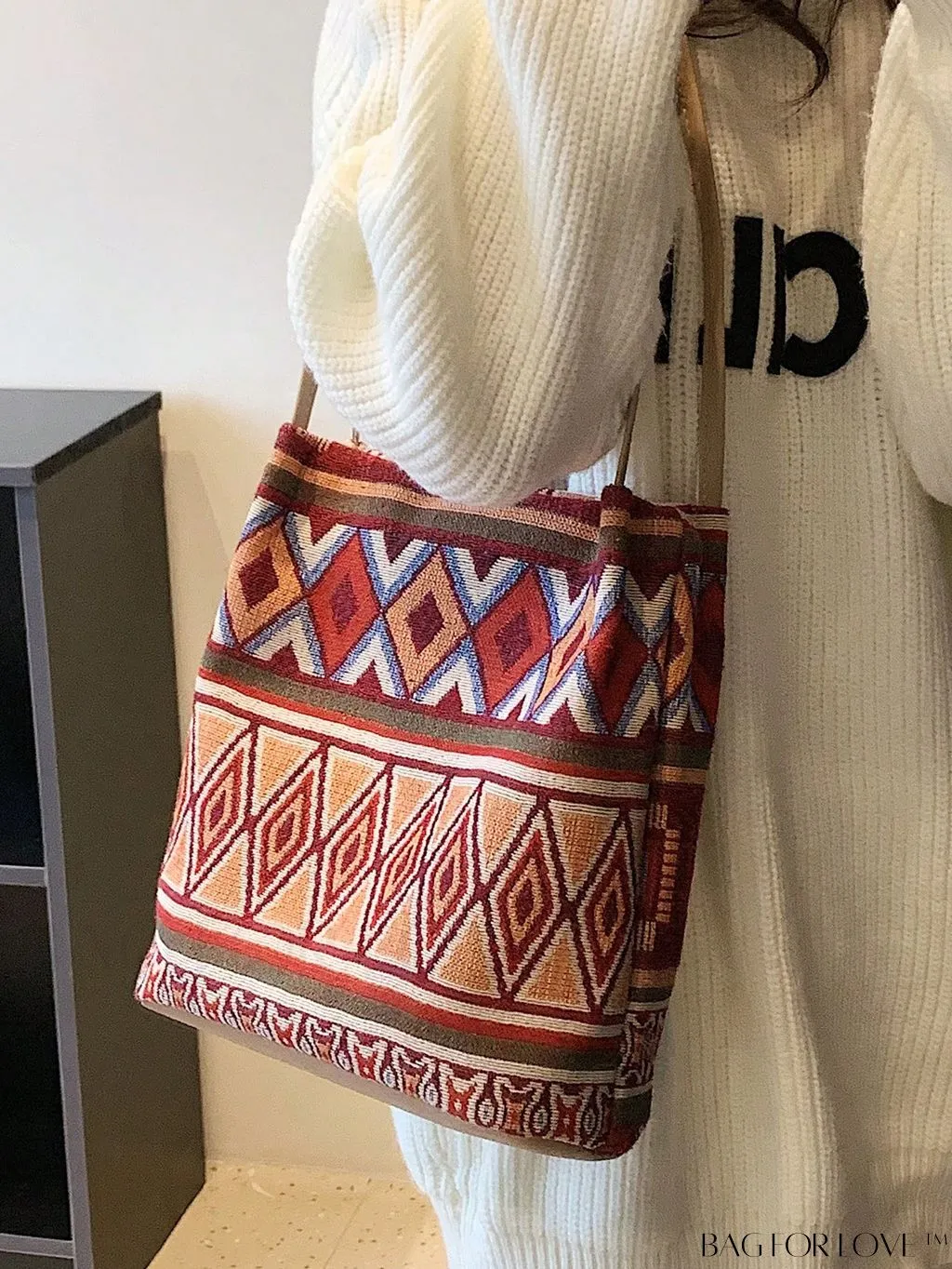 BagForLove - Colorblock Geometric Pattern Medium Bucket Bag with Double Handles