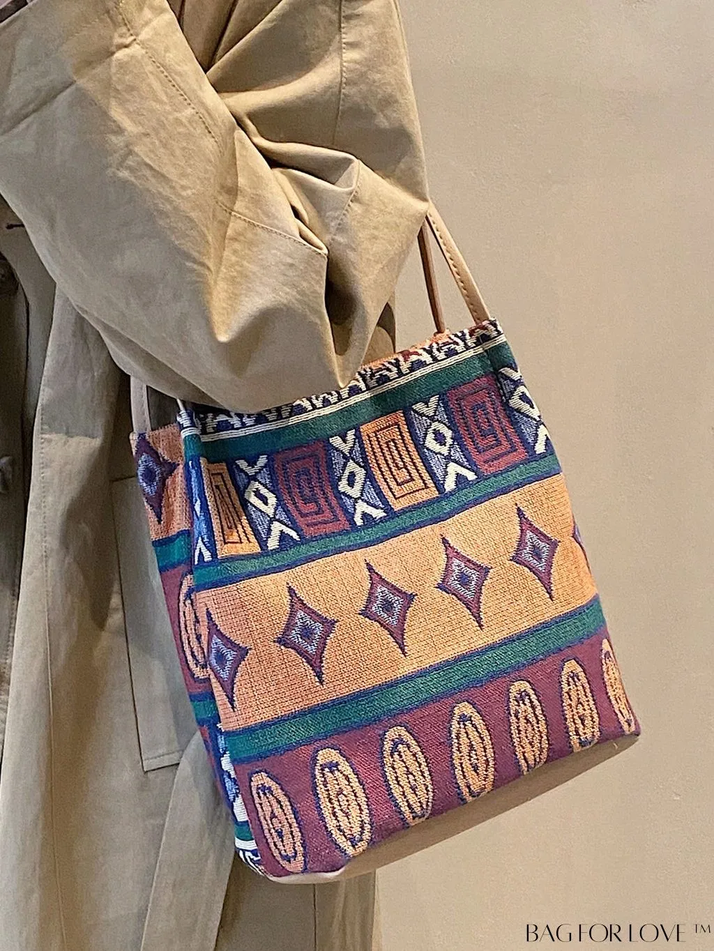BagForLove - Colorblock Geometric Pattern Medium Bucket Bag with Double Handles