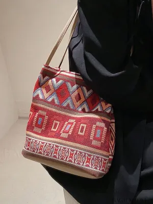 BagForLove - Colorblock Geometric Pattern Medium Bucket Bag with Double Handles