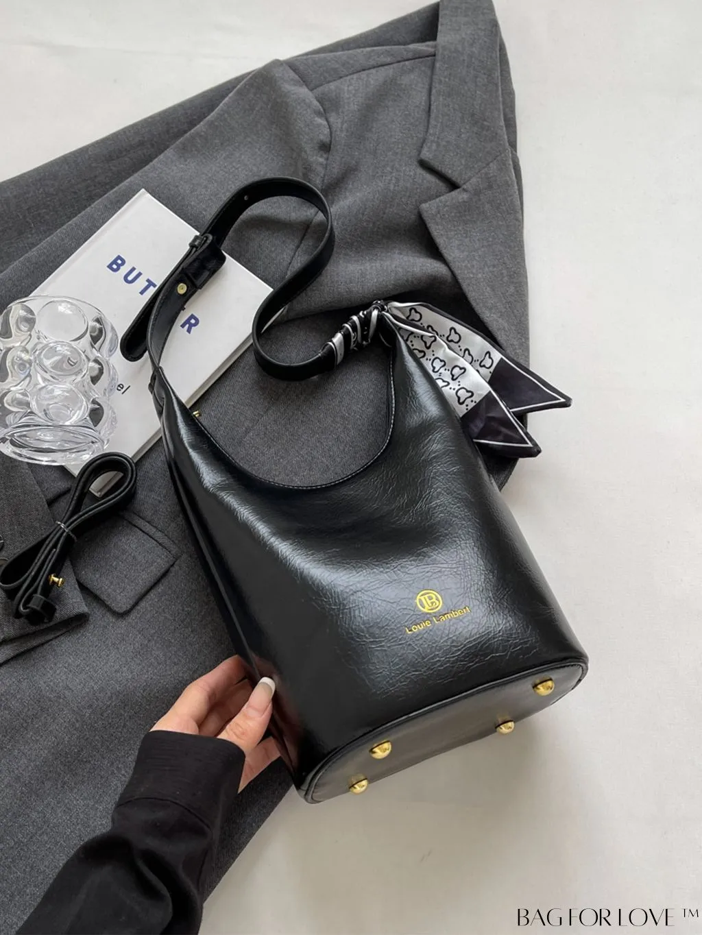 BagForLove - Letter Print Metallic Shoulder Crossbody Bag with Zipper