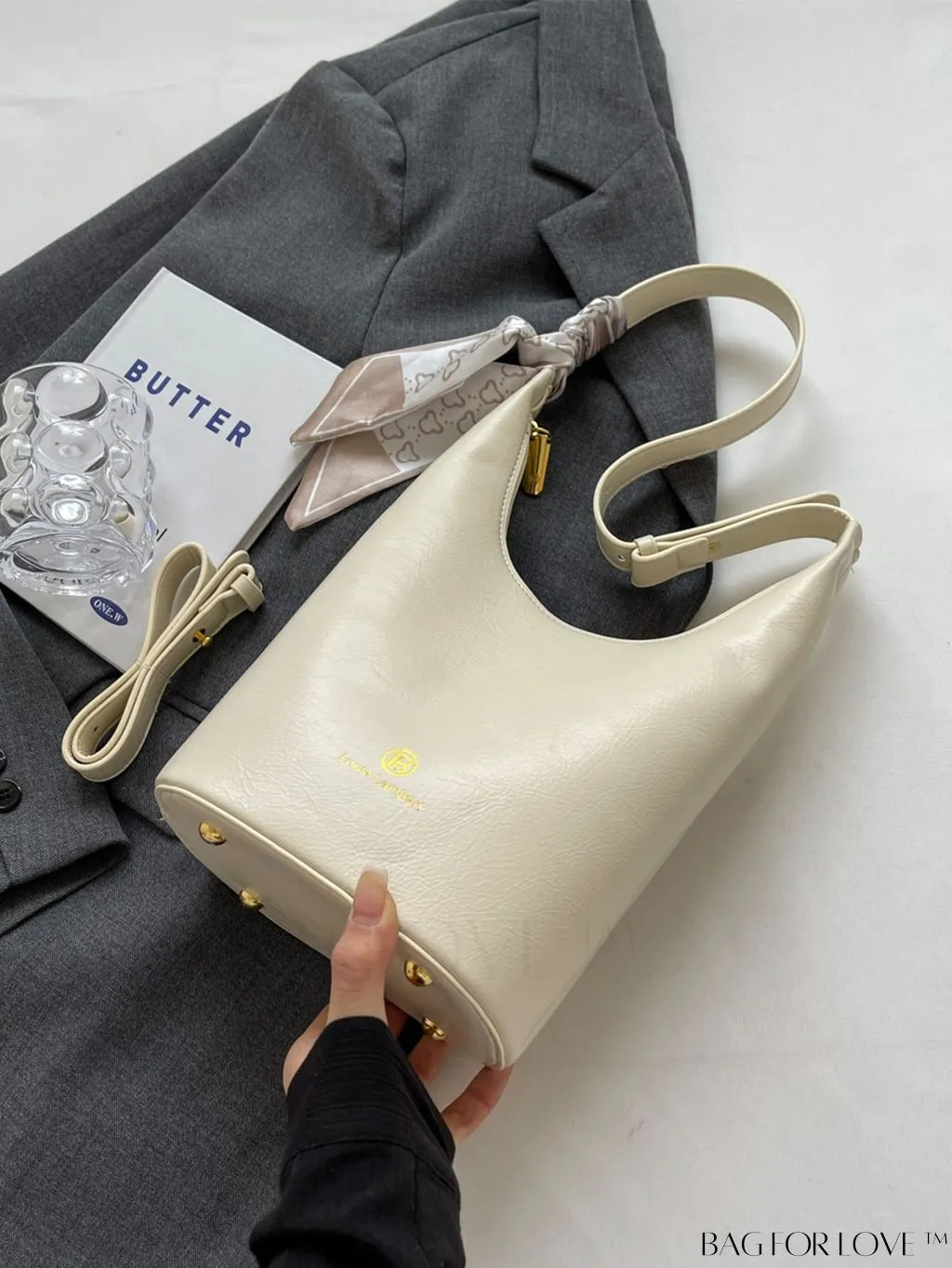 BagForLove - Letter Print Metallic Shoulder Crossbody Bag with Zipper