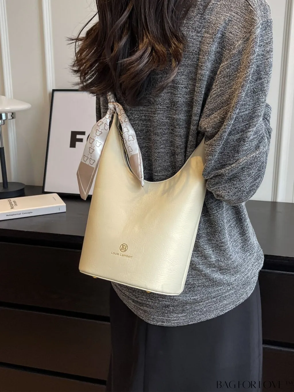 BagForLove - Letter Print Metallic Shoulder Crossbody Bag with Zipper
