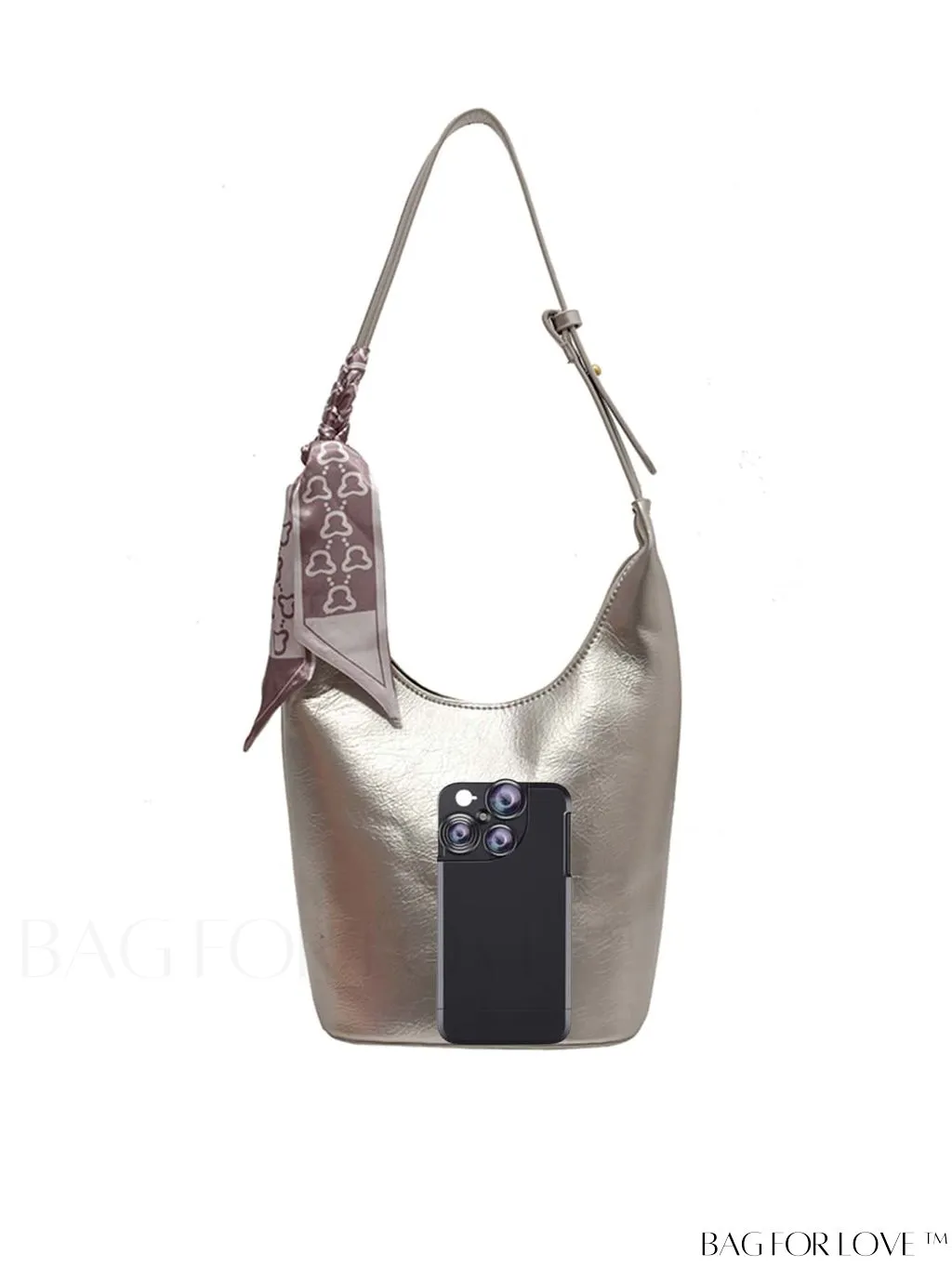 BagForLove - Letter Print Metallic Shoulder Crossbody Bag with Zipper