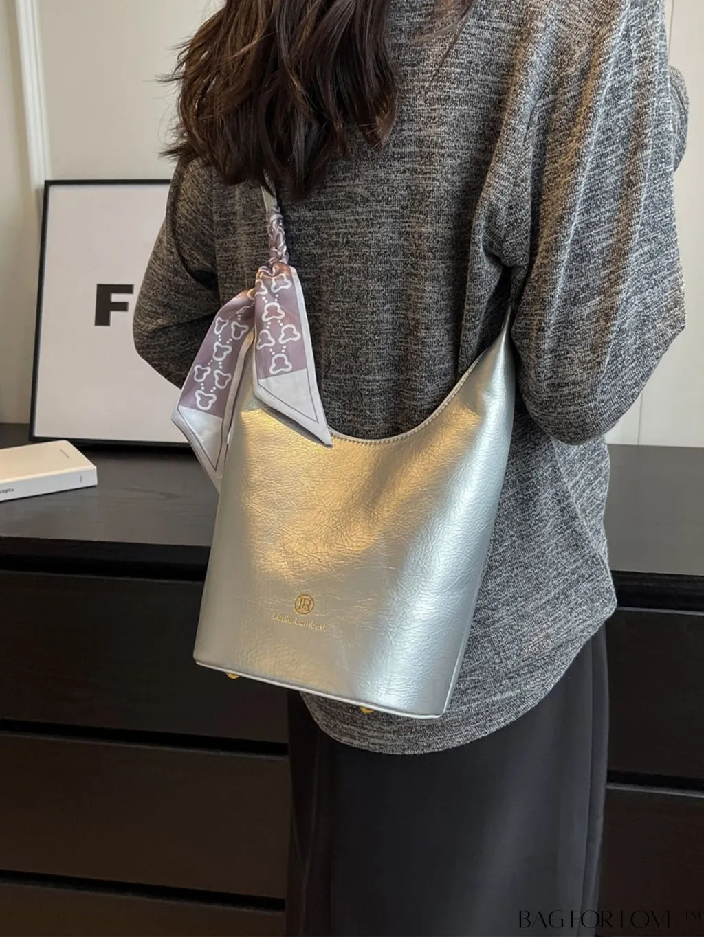 BagForLove - Letter Print Metallic Shoulder Crossbody Bag with Zipper