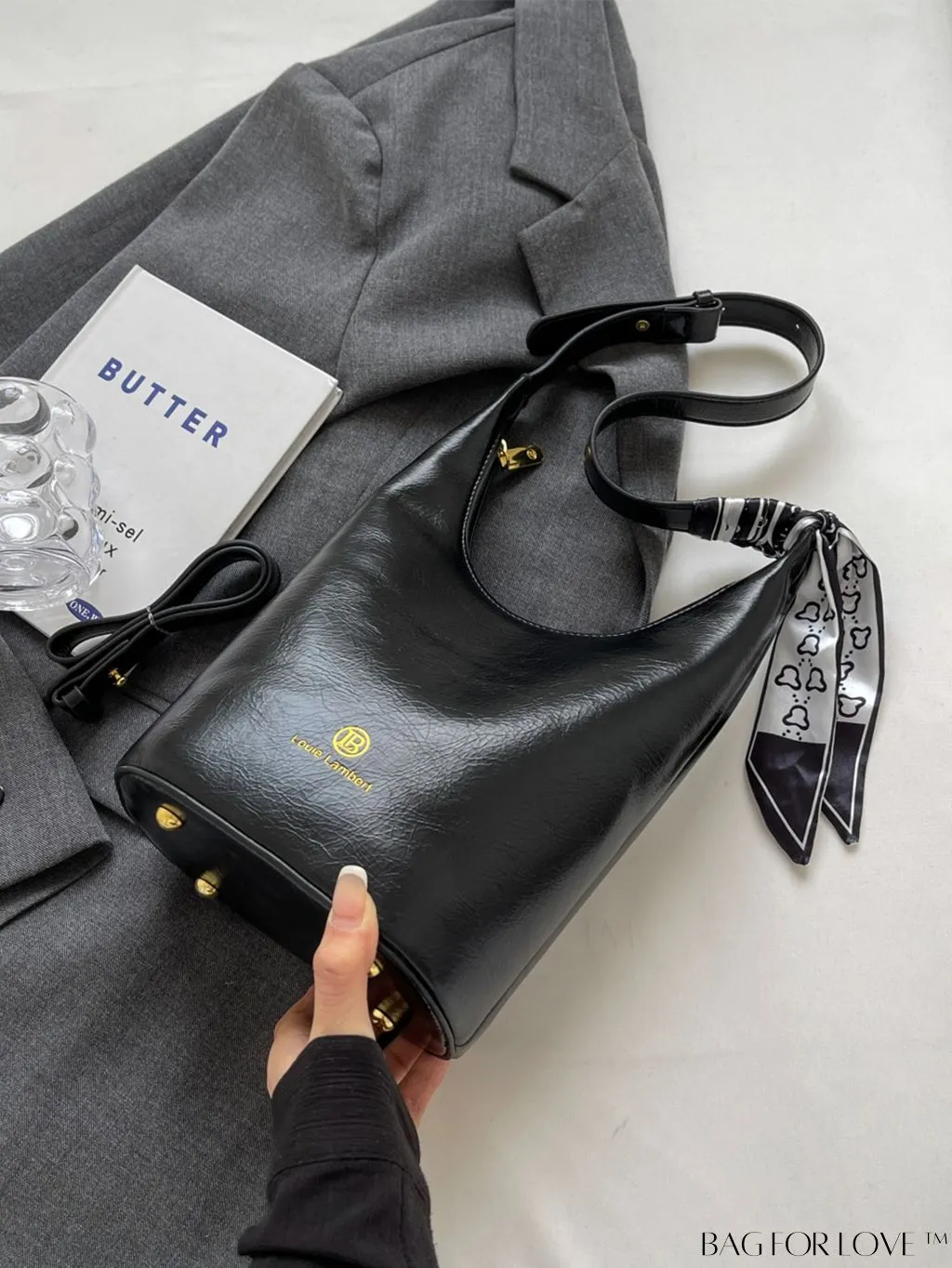 BagForLove - Letter Print Metallic Shoulder Crossbody Bag with Zipper