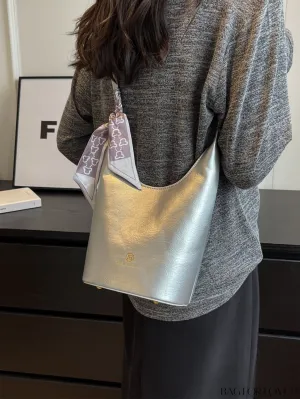 BagForLove - Letter Print Metallic Shoulder Crossbody Bag with Zipper