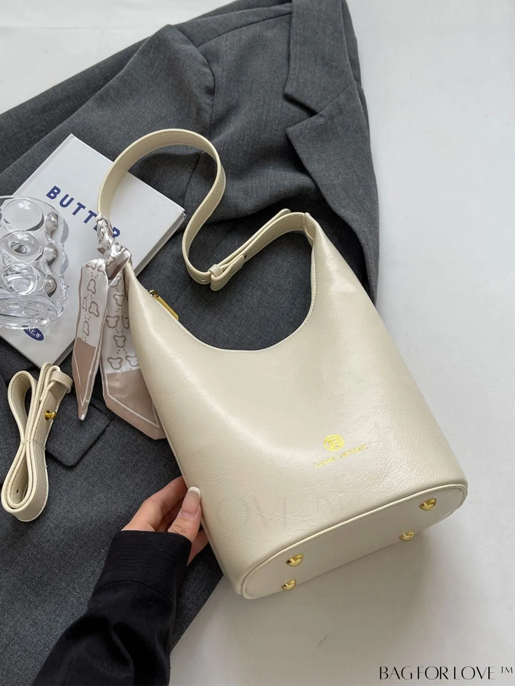 BagForLove - Letter Print Metallic Shoulder Crossbody Bag with Zipper