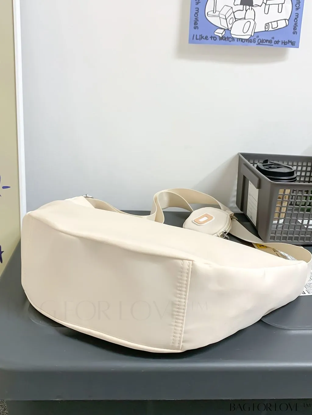 BagForLove - Stylish Beige Shoulder Bag: Lightweight with Letter Patch and Coin Purse, Perfect for Travel and Daily Use