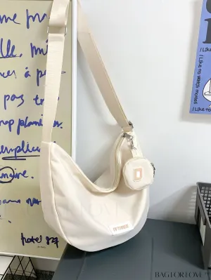 BagForLove - Stylish Beige Shoulder Bag: Lightweight with Letter Patch and Coin Purse, Perfect for Travel and Daily Use