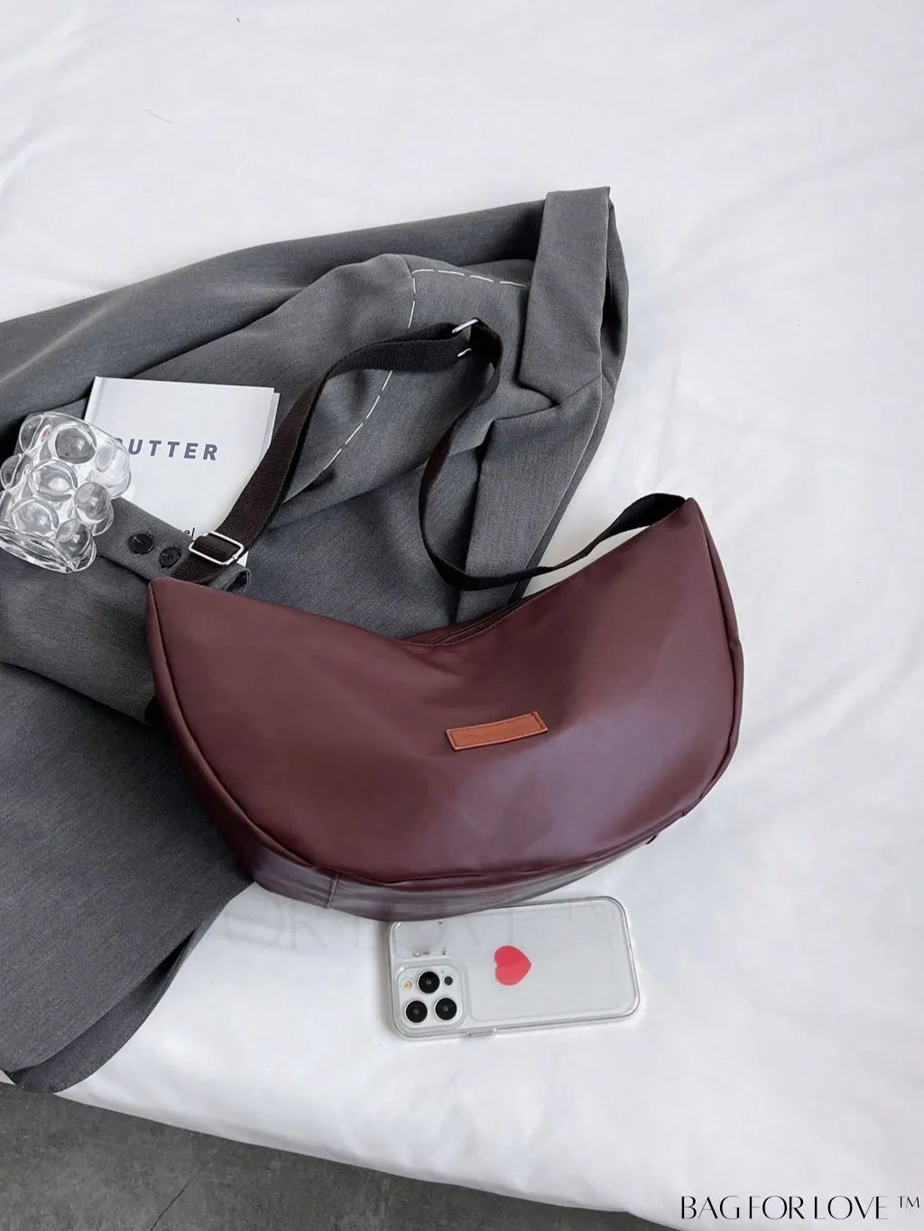 BagForLove - Stylish Oversized Hobo Bag with Letter Patch Decoration