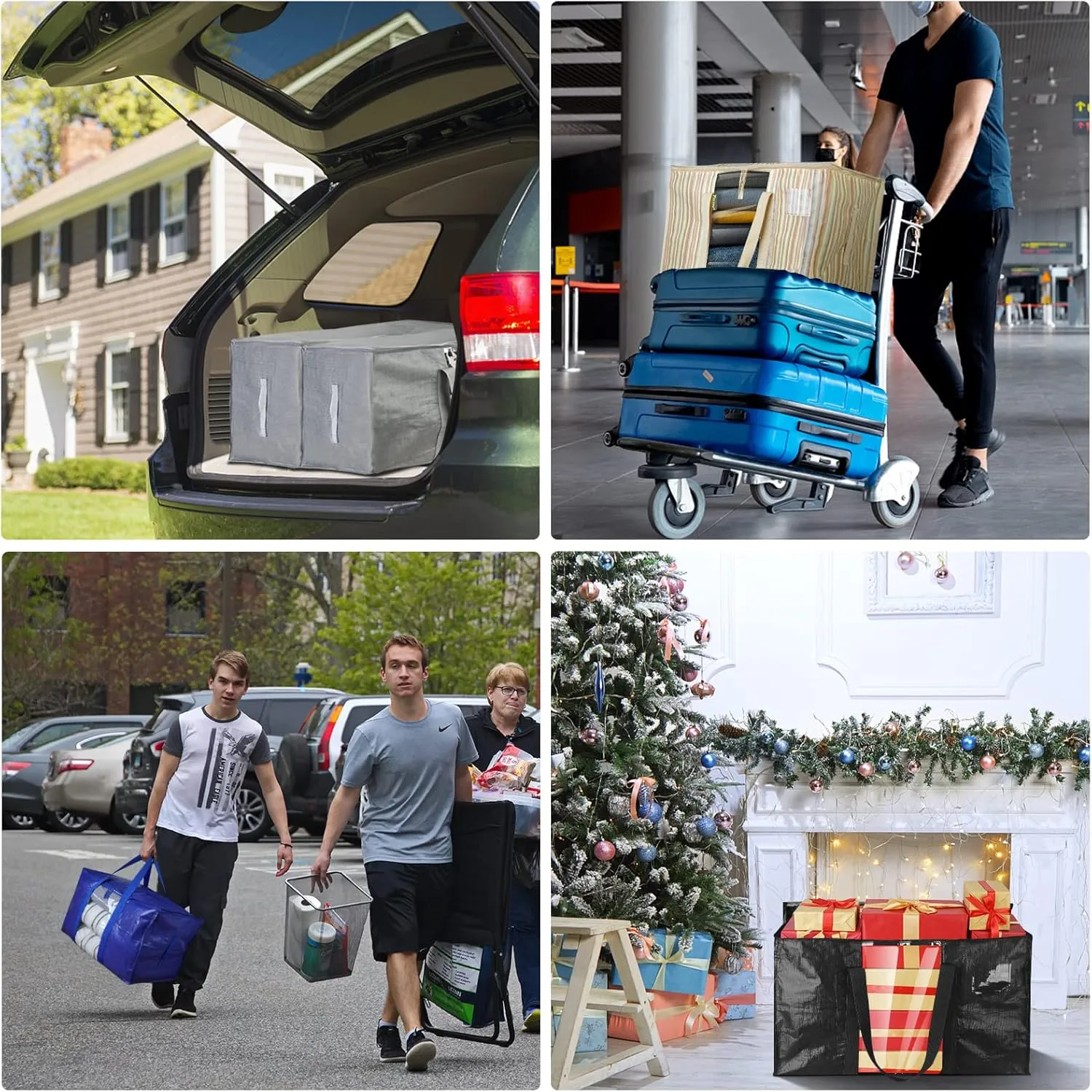 BALEINE 6-Pack Oversized Moving Bags with Reinforced Handles, Heavy-Duty Storage Tote for Clothes, Moving Supplies (Grey with Window, 6 Pack)