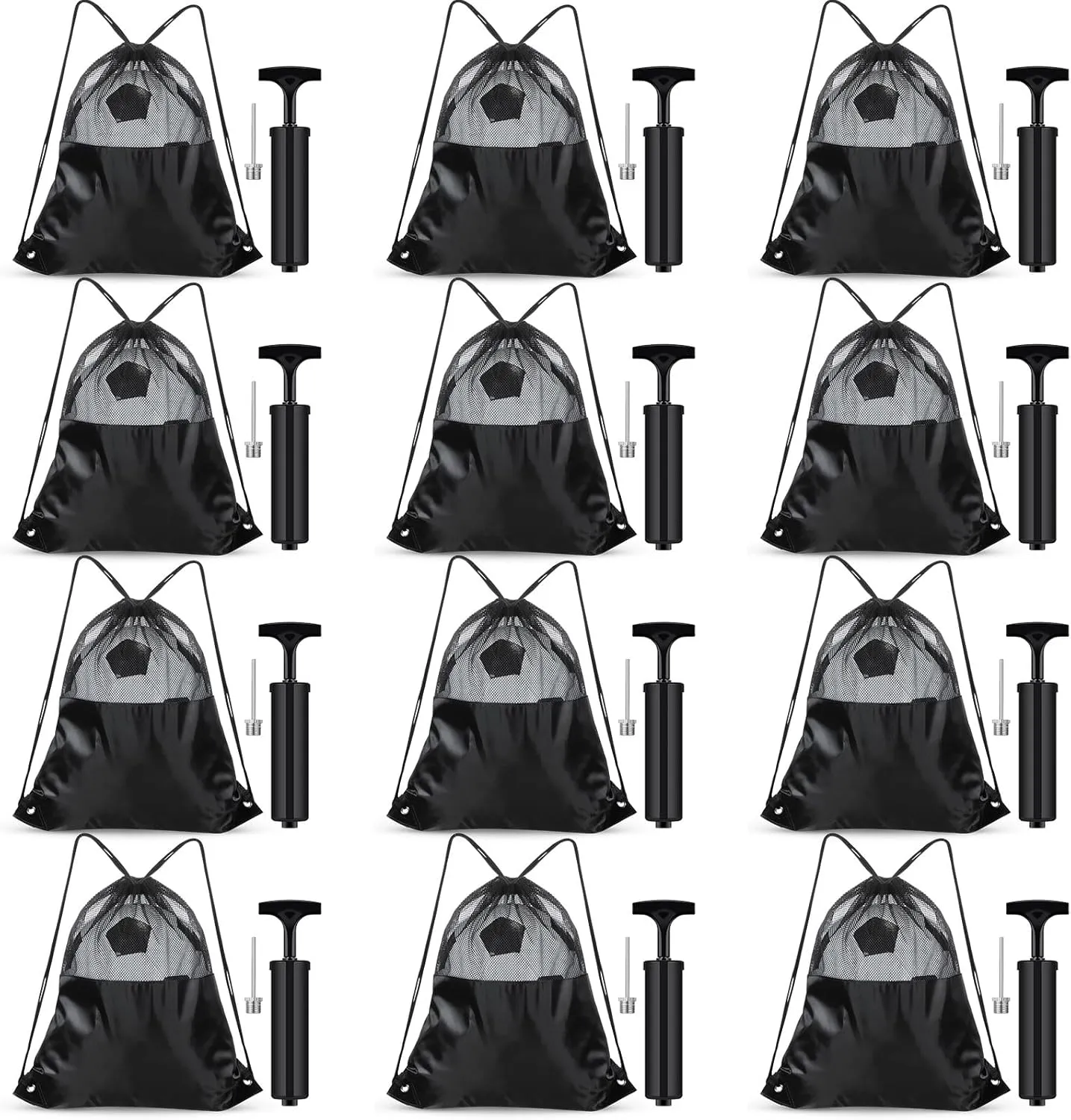 Ball Pumps with Needles Bulk for Sports Mesh Bag Hand Air Pump Drawstring Bags for Soccer Basketball Football Volleyball Balls Not Included