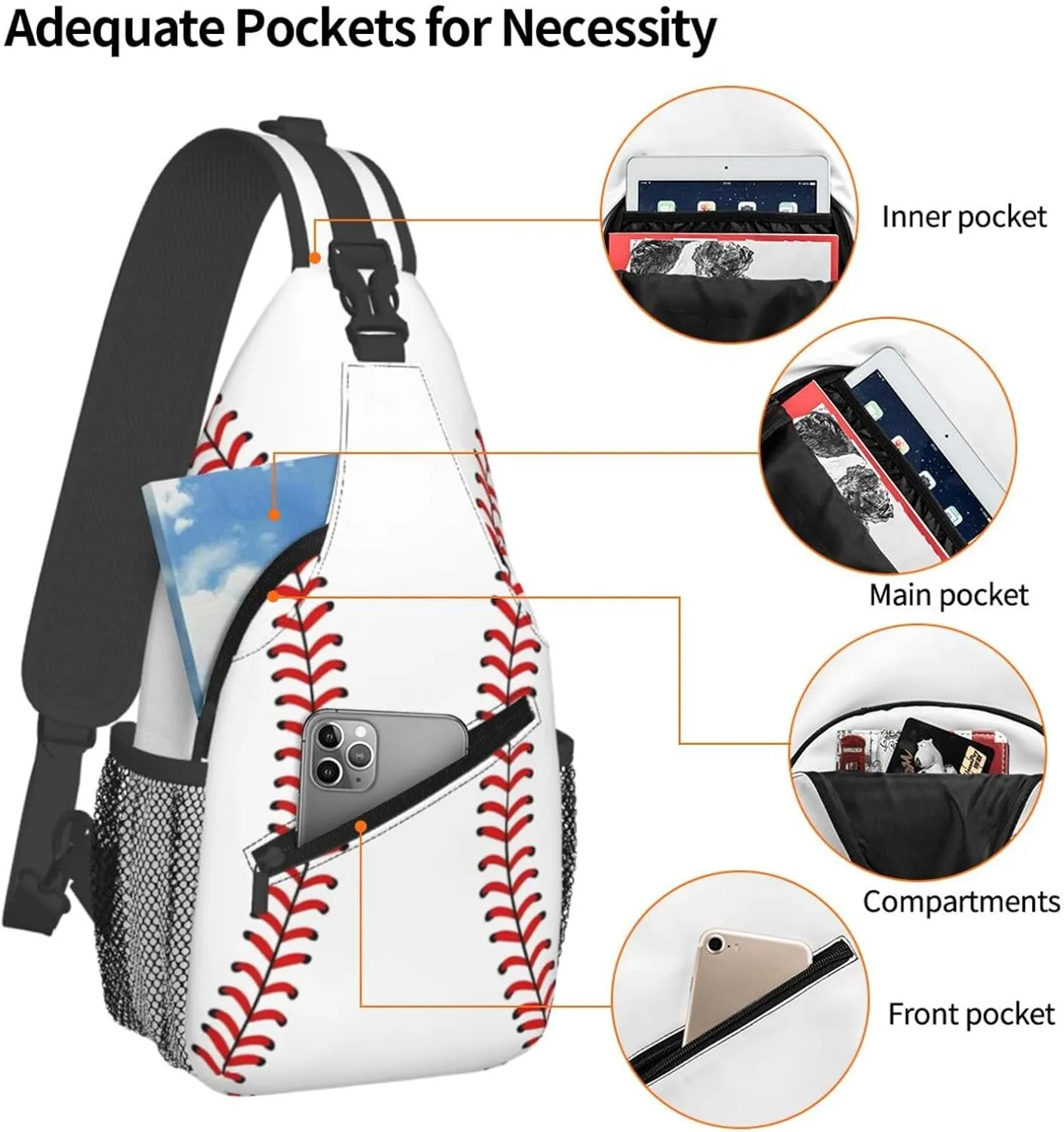 Baseball Lace Chest Bags Crossbody Sling Bag Shoulder Bag Travel Hiking Daypack For Men Women