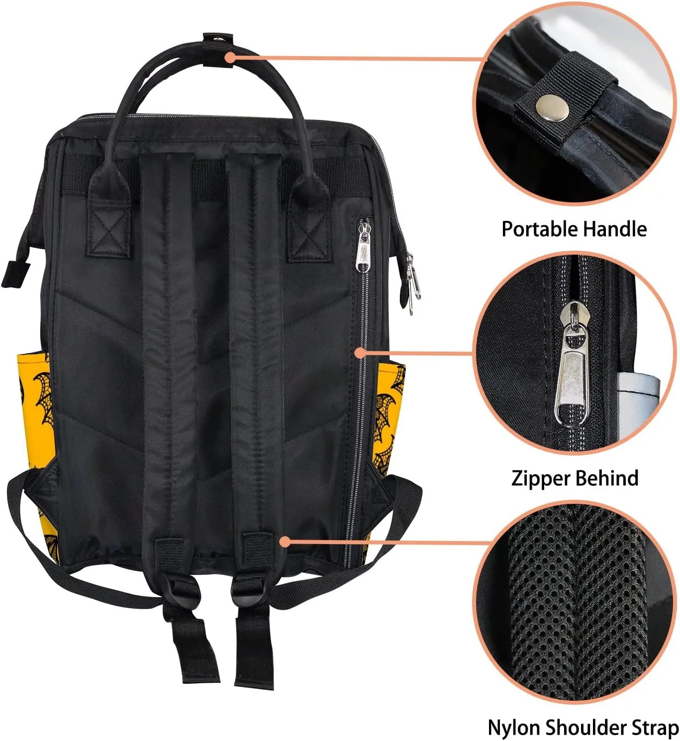 Bat Lace Diaper Bag Backpack Waterproof Backpack Baby Nappy Changing Bag for Travel Large Capacity Durable and Stylish for Woman