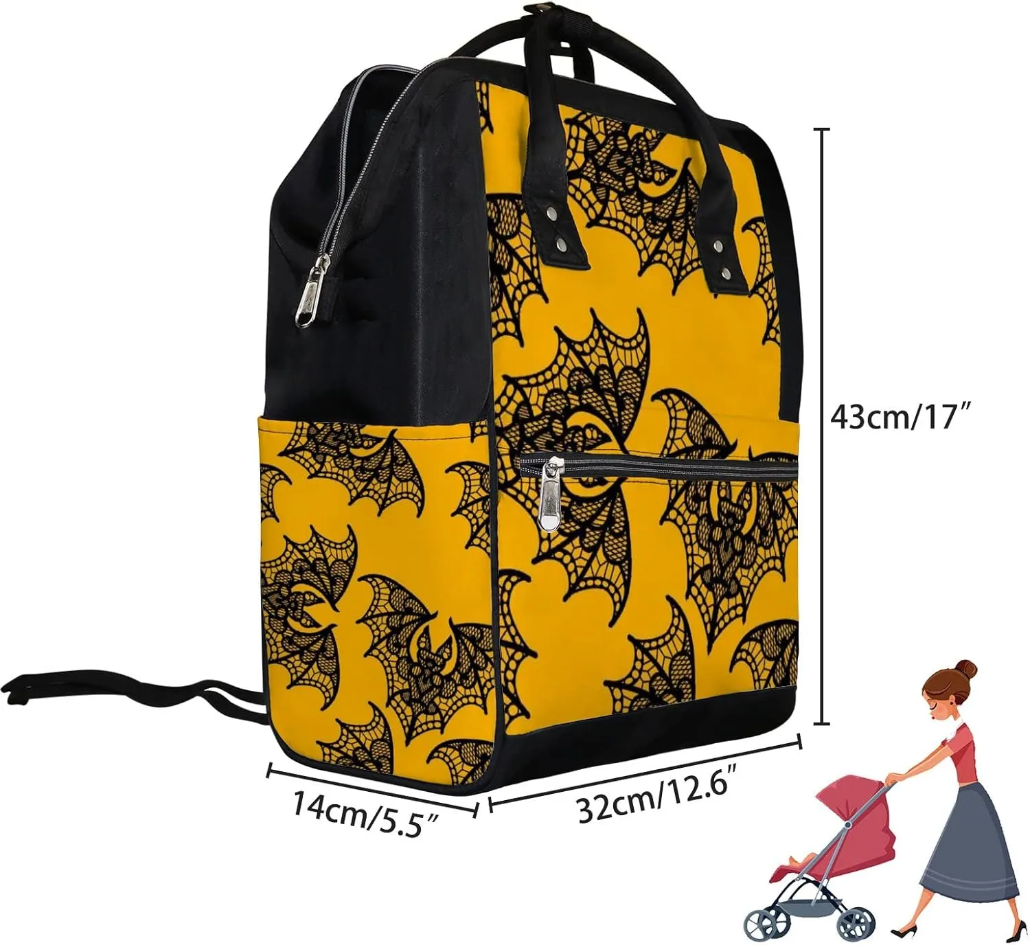 Bat Lace Diaper Bag Backpack Waterproof Backpack Baby Nappy Changing Bag for Travel Large Capacity Durable and Stylish for Woman